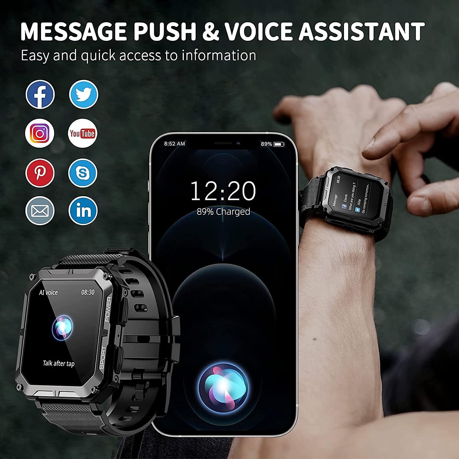 Military Smart Watch with Bluetooth Calling Smartwatch for Men and Women Fitness Tracker with Heart Rate Monitor Sleep and Waterproof Military Smart Watch with Bluetooth Calling Smartwatch for Men and Women Fitness Tracker with Heart Rate Monitor Sleep and Waterproof